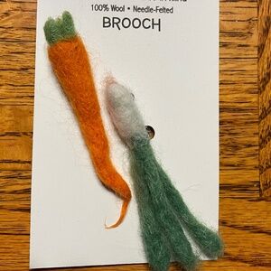 Carrot & Onion, needle-felted 100% wool brooch, 3” ea.  Handcrafted